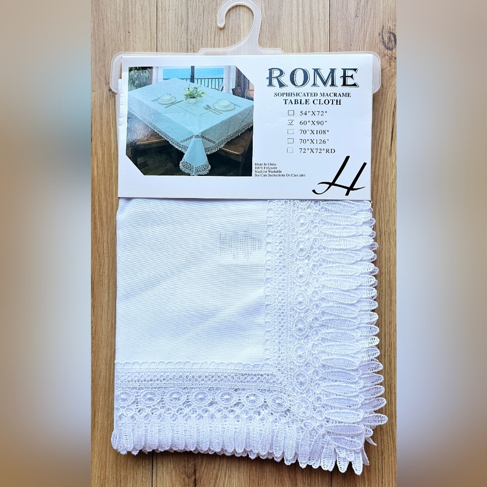 WHITE & BEIGE  LACE TABLECLOTH
